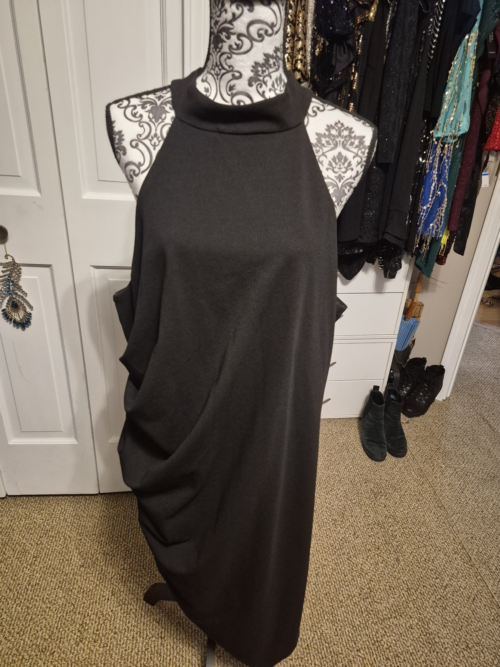 B Darlin Black One-Shoulder Draped Evening Dress